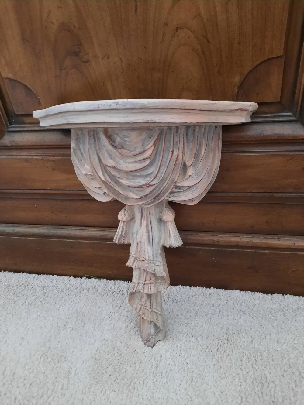 Decorative Resin Draped Fabric Wall Sconce Shelf in Distressed White